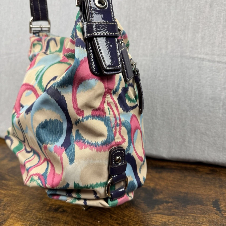 ТРЕНЕР IKAT надпись печати ткани с лакированной кожей отделки Дамская сумка сумочка синий - Изображение 3 из 4