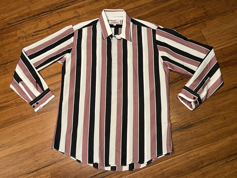Vintage Men’s HENRI VALDISE Striped Polyester Long Sleeve Button Shirt Large