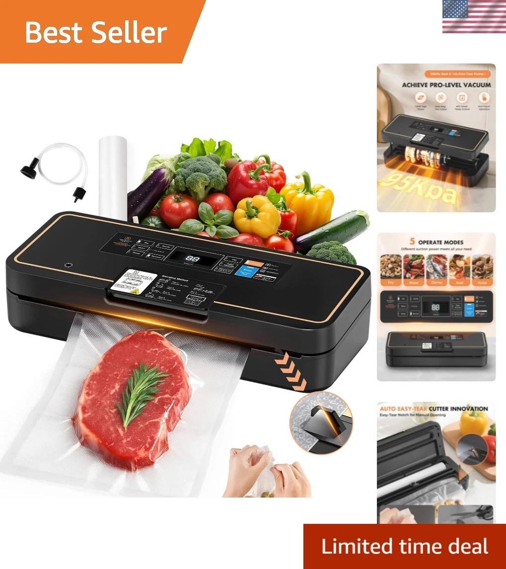 Vacuum Sealer for Food, 95kPa Food Saver Machine, 135W Fast-Sealing with Easy...