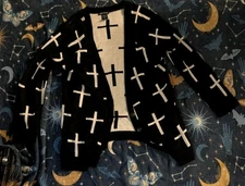 Wet Seal Pastel Goth Black And White Cross Cardigan