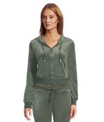 Juicy Couture Women's Solid Classic Juicy Hoodie with Back Bling Dark Forest, M