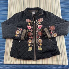 M Miller Jacket Womens Large Black Quilted Embroidered Thinsulate Made USA