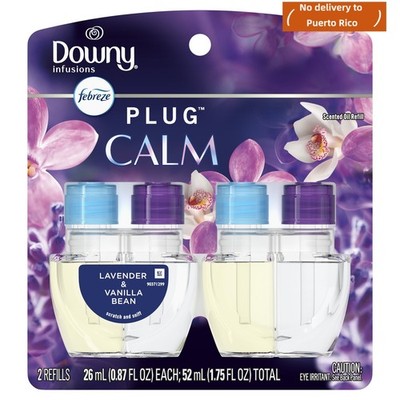  2 Refills Plug In Air Freshener, Odor-Fighting Scented Oil Refill, Downy Calm