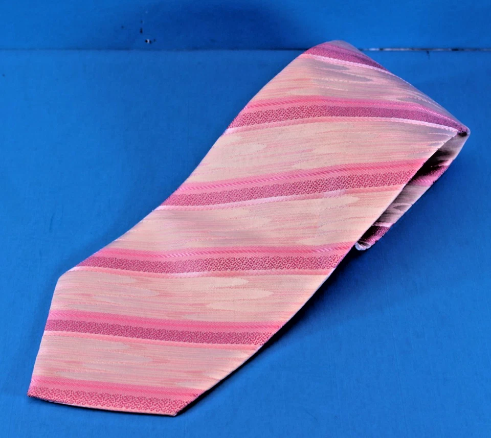 Corbata Milani Collezioni hecha a mano para hombre rosa brillante rayas diagonales 58x4 microfibra Foto 2 de 4