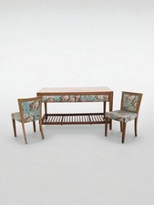 Scrivania Anni ’50 con Coppia di Sedie – Legno e Tessuto Fiorato – Design Italia