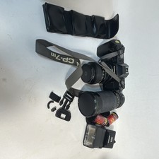 Chinon CP-7m Black Multi-Program SLR Film Camera Kit w/ Zoom Flash, Bag