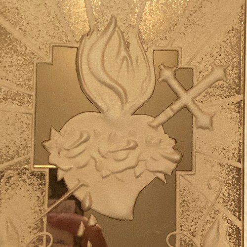 Carved Frosted Mirrored Glass Table Top Mirror Sacred Heart Religious Catholic - Picture 2 of 9