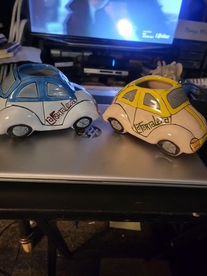 2 Handpainted Volkswagen Beetle Planters La Fortaleza Arte Joven From Mexico 
