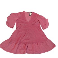 Nasty Gal Gingham Your Attention Ruffle Mini Dress Pink Black Size US 8 NWT