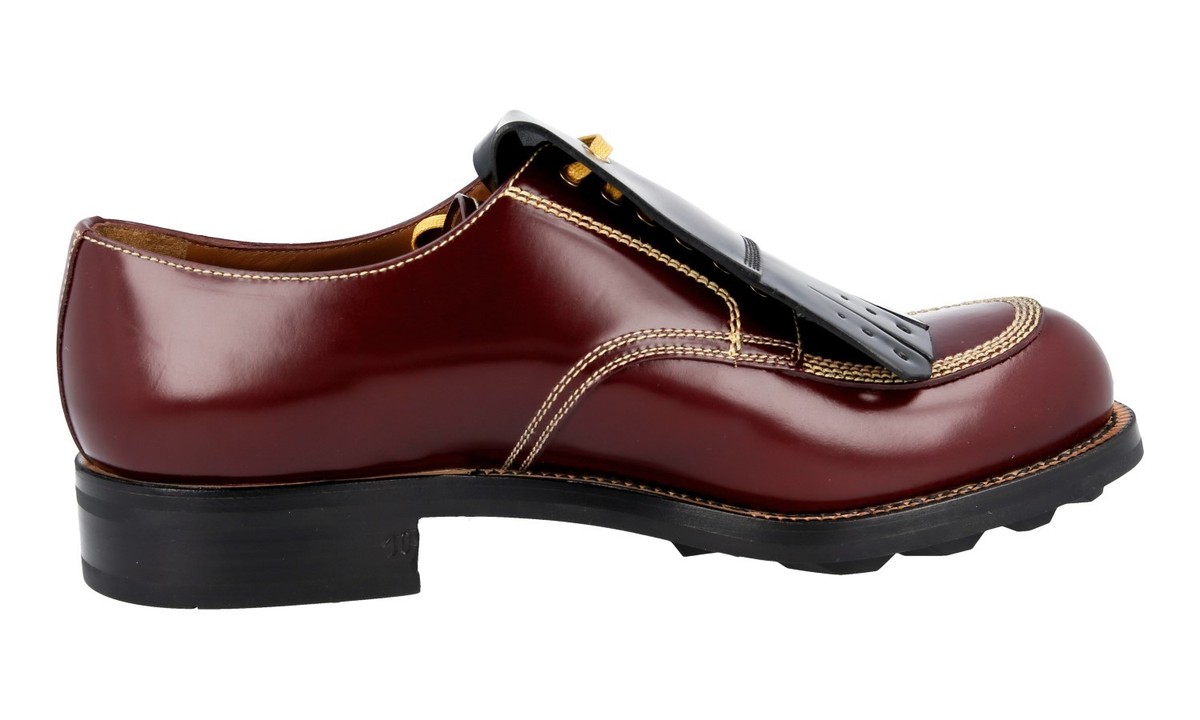 PRADA RUNWAY KILTIE LACE-UP SHOES 2EG193 BURGUNDY BLACK US 11 EU