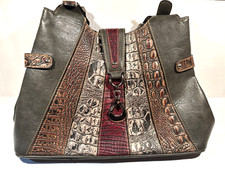 MC Marc Chantal Faux Alligator Leather Shoulder Handbag Gray Brown Maroon VTG