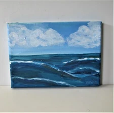 Original Acrylic seascape painting on canvas, 7 x 5 Impressionist beach art OOAK