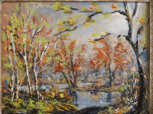 Vintage Fall Landscape Painting Framed Original Fine Art Autumn Woodland Rustic - Bild 2 von 4