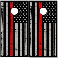 Thin Red Line Distressed FLag Cornhole Wrap Bag Toss Skin Decal Sticker Wraps