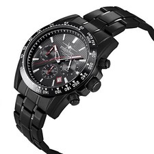 FIREFOX SKY COMMANDER Edelstahl Chronograph SCHWARZ Herrenuhr 10 ATM wasserdicht