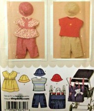 Uncut Simplicity 3765 Easy Sew Pattern Infant Baby Stroller Bag Dress Hat Pants