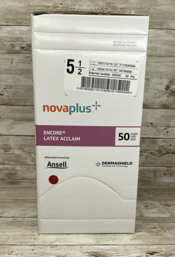 NovaPlus ENCORE Latex Acclaim Surgical Gloves 50 pairs Size 5.5 Exp 10/23 - Afbeelding 1 van 6