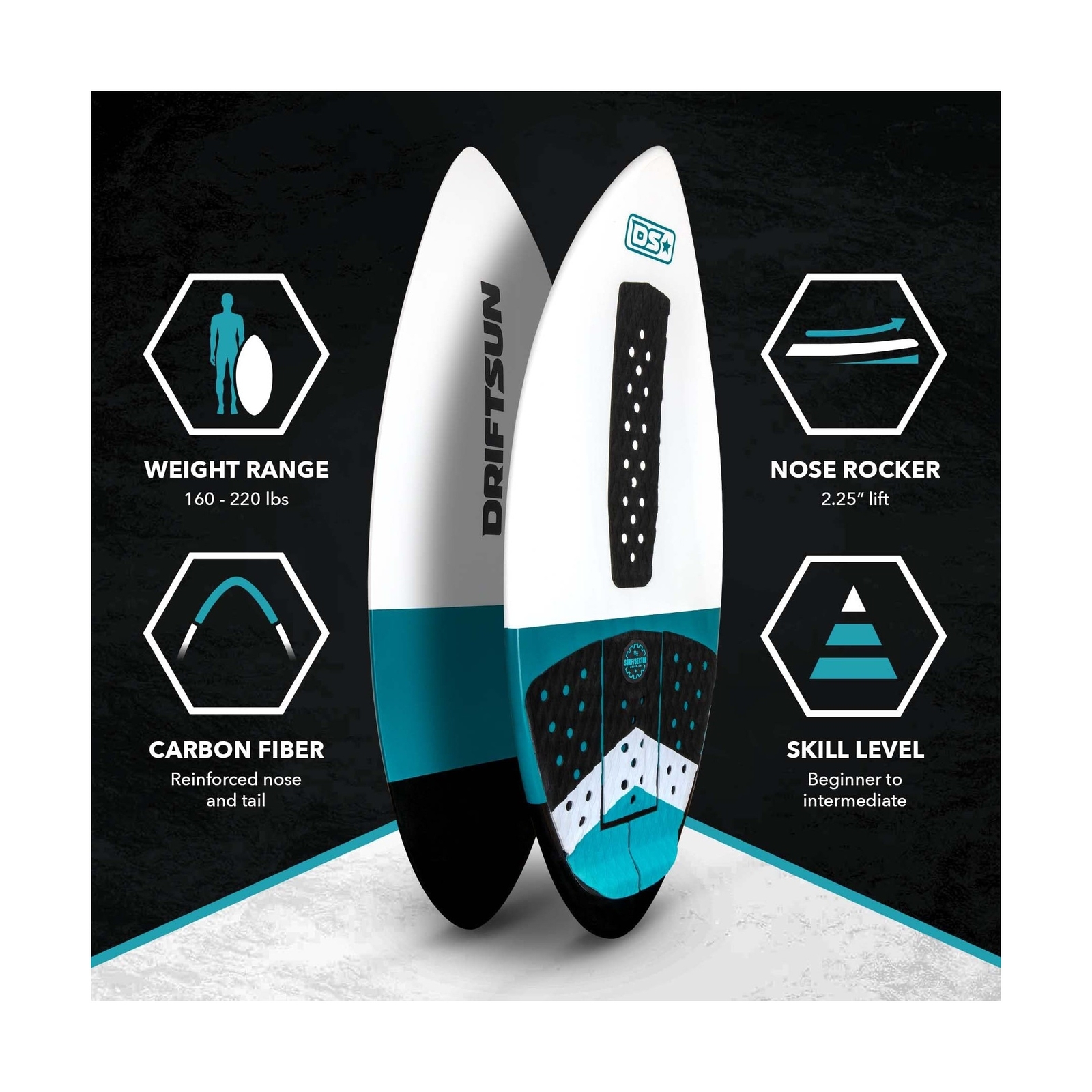 Driftsun 52 Inch Fiberglass Water Sports High Performance Lightweight Skimboard for sale online