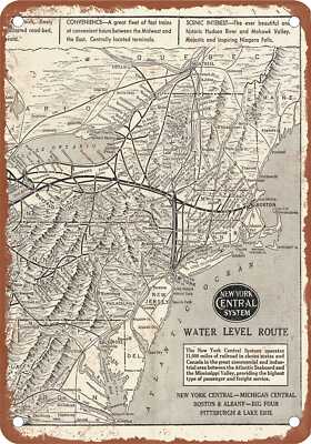 METAL SIGN - 1947 New York Central Water Level Route Map - Vintage Rusty Look