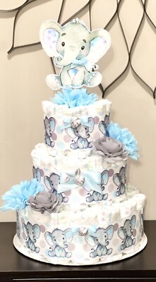 Tier Elephant Diaper Cake Baby Shower Boy