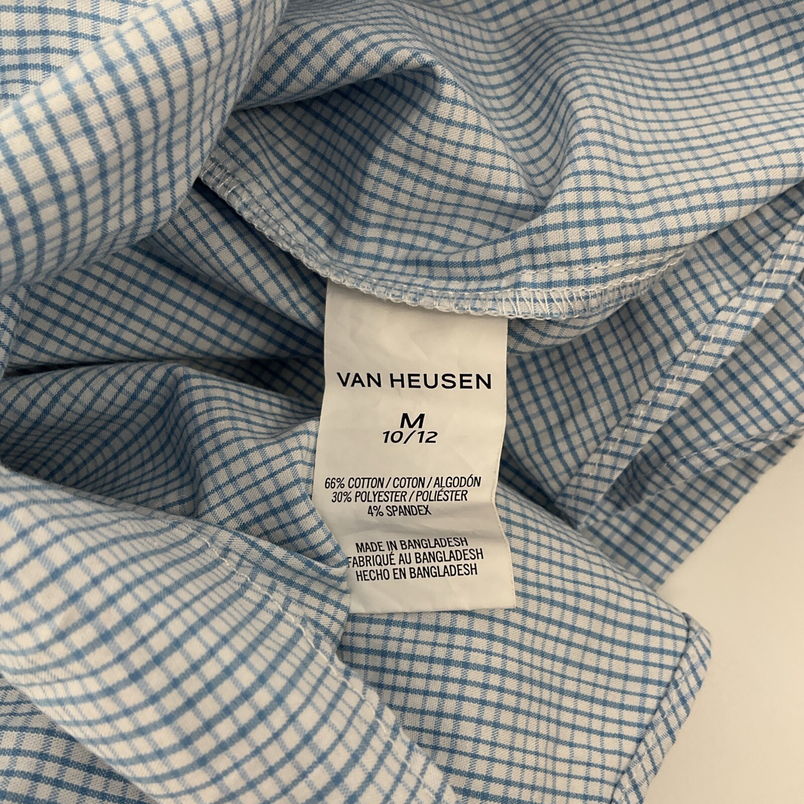 Van Heusen Button Check Shirt Youth Boys Size 10 Medium Blue White Casual image 9