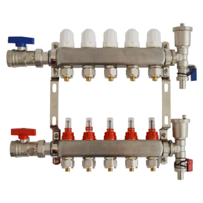 5 Branches PEX Radiant Floor Heating Manifold Set For 1/2'' PEX