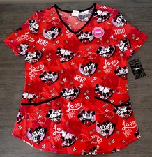 Disney Mickey Minnie Valentines NWT Women  s Performance Stretch Scrub Top