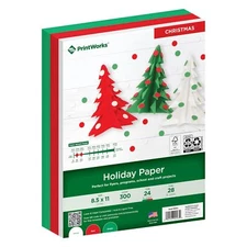 Printworks Holiday Paper 300 Sheets 8.5x11" 3 Colors Christmas School Craft