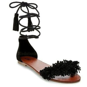 black fringe gladiator sandals