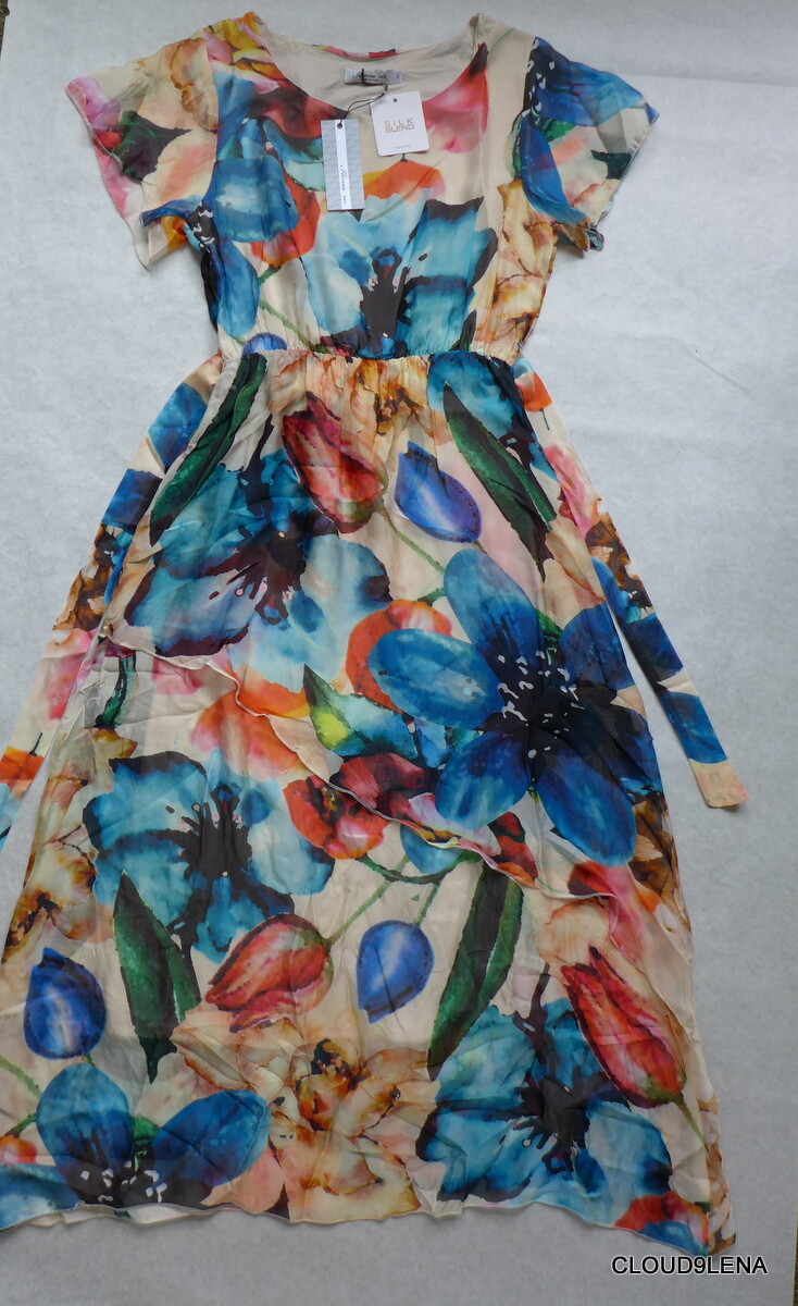 ilenia m silk dress NWT ILENIA M(Made Italy) Floral Print Silk Blend Chiffon Belted midi Dress  SMALL