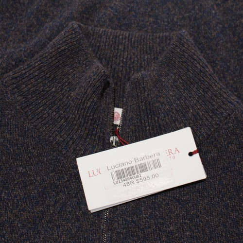 Luciano Barbera NWT 1/4 Zip Pullover Knit Sweater Sz 58 US 3XL in Blue Yak/Wool