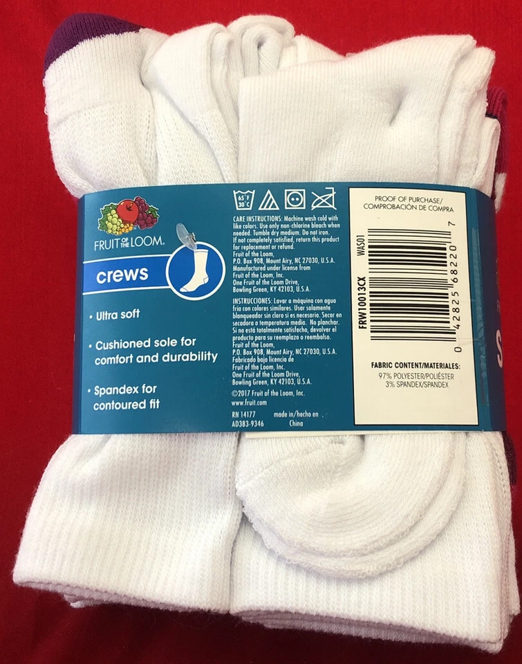 Ladies Fruit of the Loom White Cushioned Crew Socks Shoe Size 4-10 New 20 Pairs - Image 3 of 4