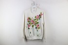 Vtg 90s Streetwear Womens Medium Abstract Wild Maine Rose Flower Sweatshirt USA