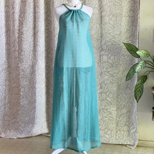 Neu mit Etikett Haute Hippie Aqua Häkel Neckholder Maxikleid Boho Resort Überwurf Festival S