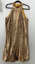 CABLE & GAUGE Women Dress Sequin All Over Formal Party Halter Stretch Size Large