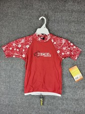 XCEL Boy's 4-Way Stretch Fabric Short Sleeve Rashguard, Deep Red-White size 10