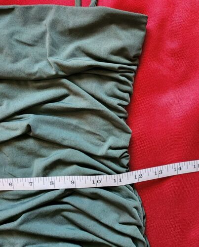 Women's Dress Spaghetti Strap Ruched Mini Bodycon Stretch Pullover Green Large - Picture 15 of 16