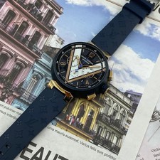 Louis Vuitton Tambour Damier Cobalt Chrono 18K Gold Watch