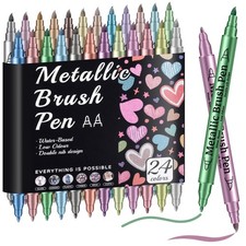24 Pack Metallic Markers Set, Dual Tip Paint Pens for Crafts, Acrylic Markers...