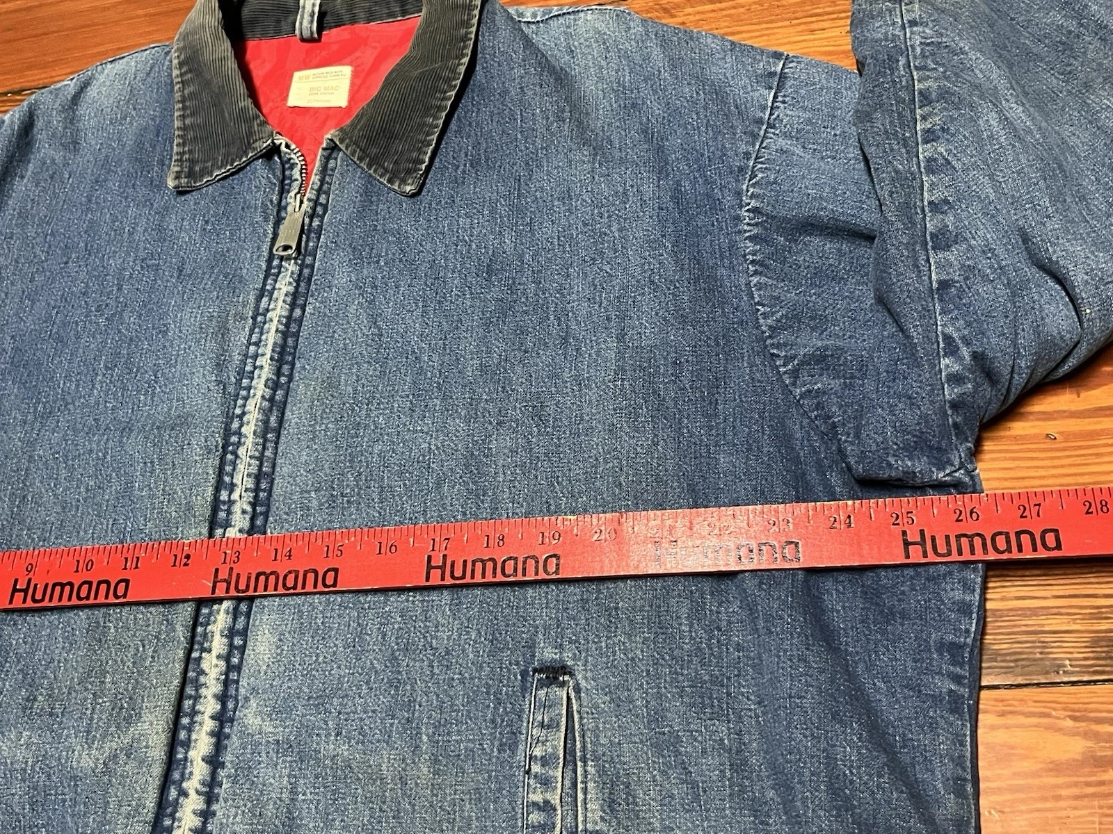 Vintage BIG MAC JCPenney Denim Work Jacket Red Lined Corduroy Collar Rare Men L image 9
