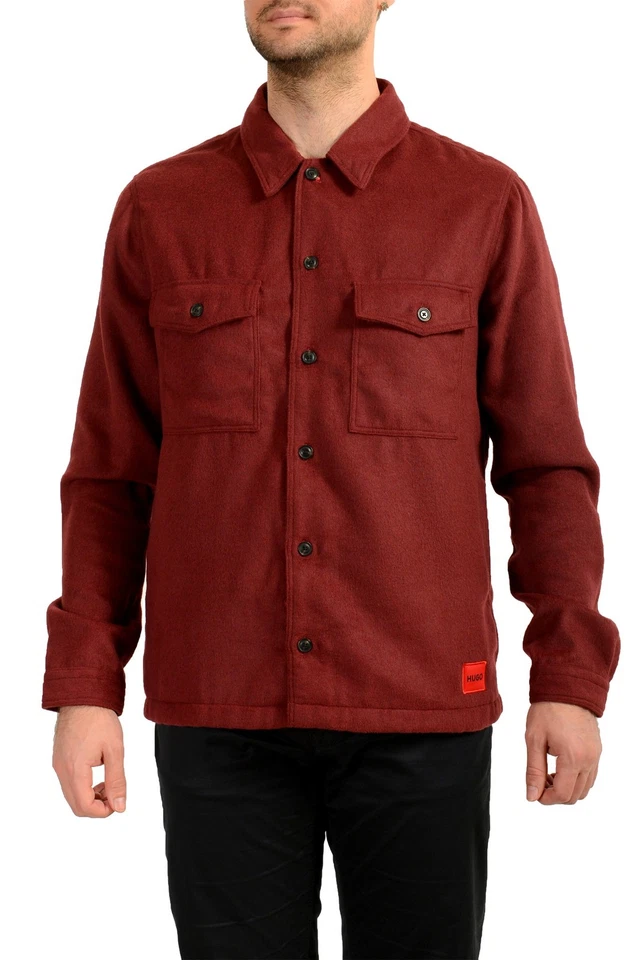 Camisa Hugo Boss Para Hombre "Enalu" Borgoña Manga Larga Abotonada US L IT 52
