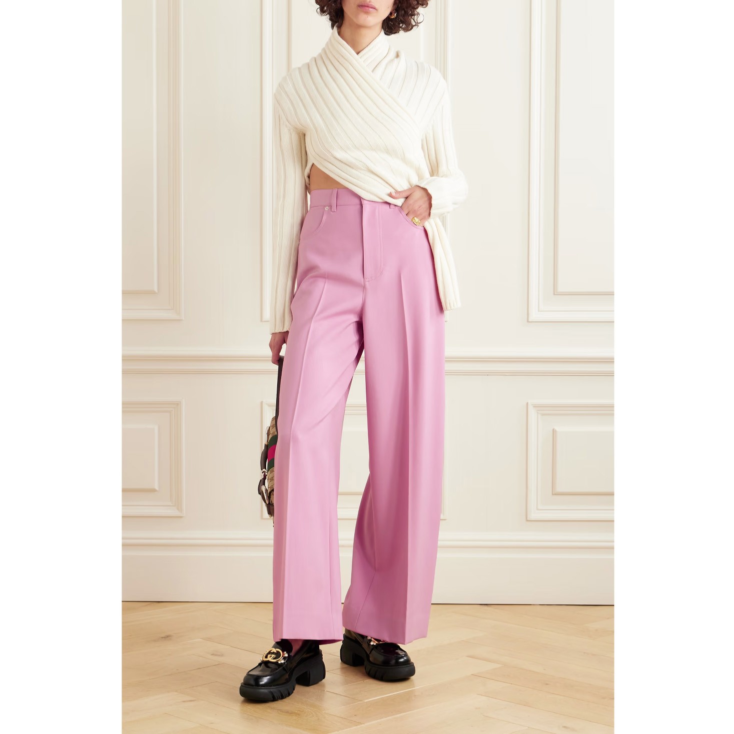 GUCCI PANTS WIDE FIT PINK WOOL PLEAT FRONT TROUSERS w LOGO BUTTON $1,600 38 2 thumbnail 19