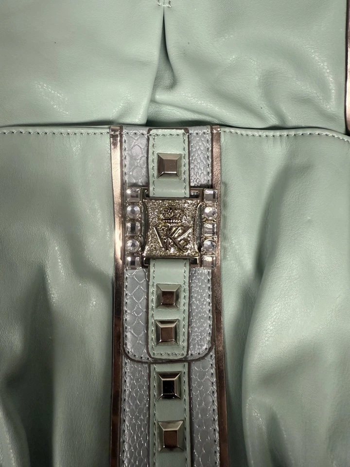 Bolso de hombro Kathy Van Zeeland con cinturón tachonado plateado como nuevo serpiente preparación Y2K Foto 2 de 4