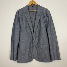 J Crew Ludlow Blazer 44R Blue Somelos Cotton Linen Blend Unstructured