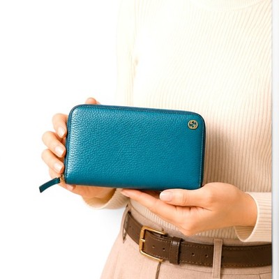GUCCI Interlocking G Long Zip Wallet 449347 Turquoise Leather Box Card