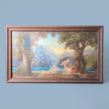 Antique 1920s R. Atkinson Fox "Loves Paradise" Litho Print In Art Deco Frame