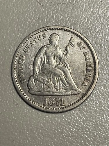 1871 Half Dime Liberty Seated US America 5 Cent Wreath Fine