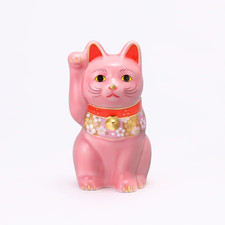 Japanese Hand Painted Lucky Cat Maneki Neko Pink Sakura Yakushigama Seto