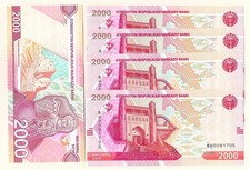 5x Uzbekistan 2000 Som 2021 P W87 New UNC
