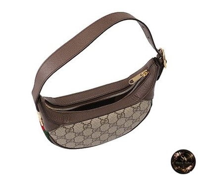 Gucci Ophidia Crescent GG Shoulder Bag Mini Beige/Ebony Canvas for